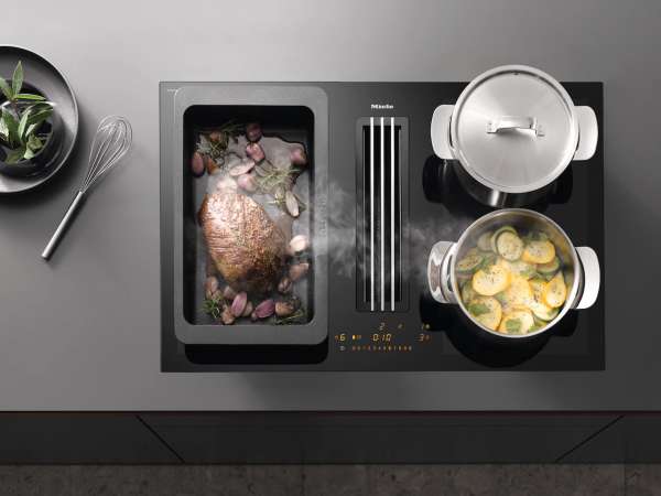 Miele KMDA 7476 FL  Induktionskochfeld mit integriertem Dunstabzug mit zwei extra großen PowerFlex XL-Kochbereichen und flächenbündigem Dunstabzug